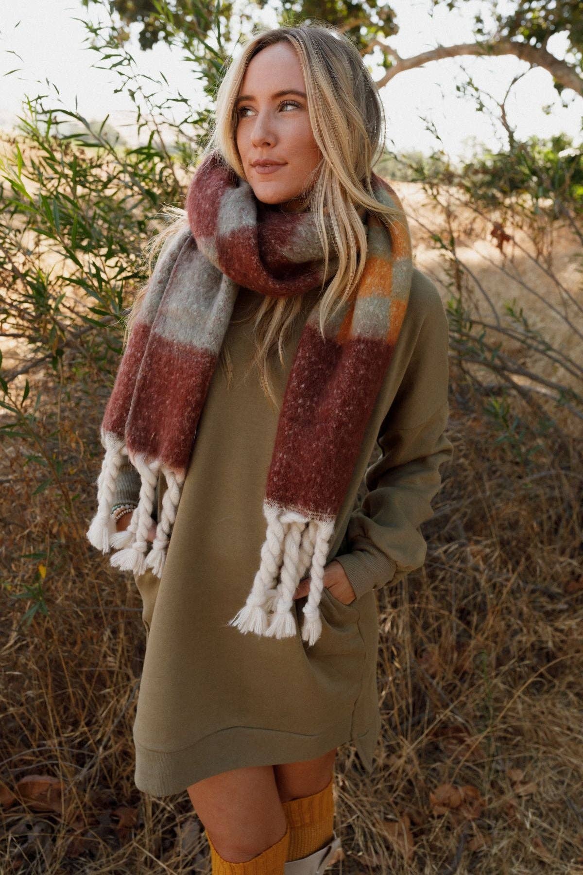 Check Me Out Tassel Scarf - Brown: OS