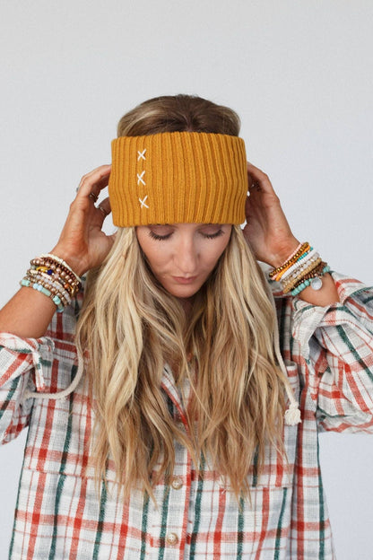 Sadia Embroidered Head Wrap - Mustard: OS