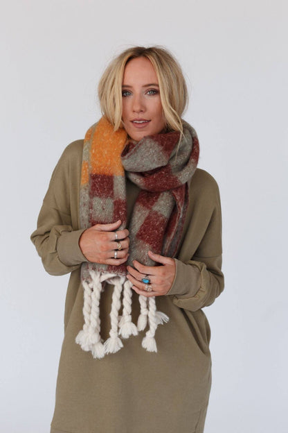 Check Me Out Tassel Scarf - Brown: OS